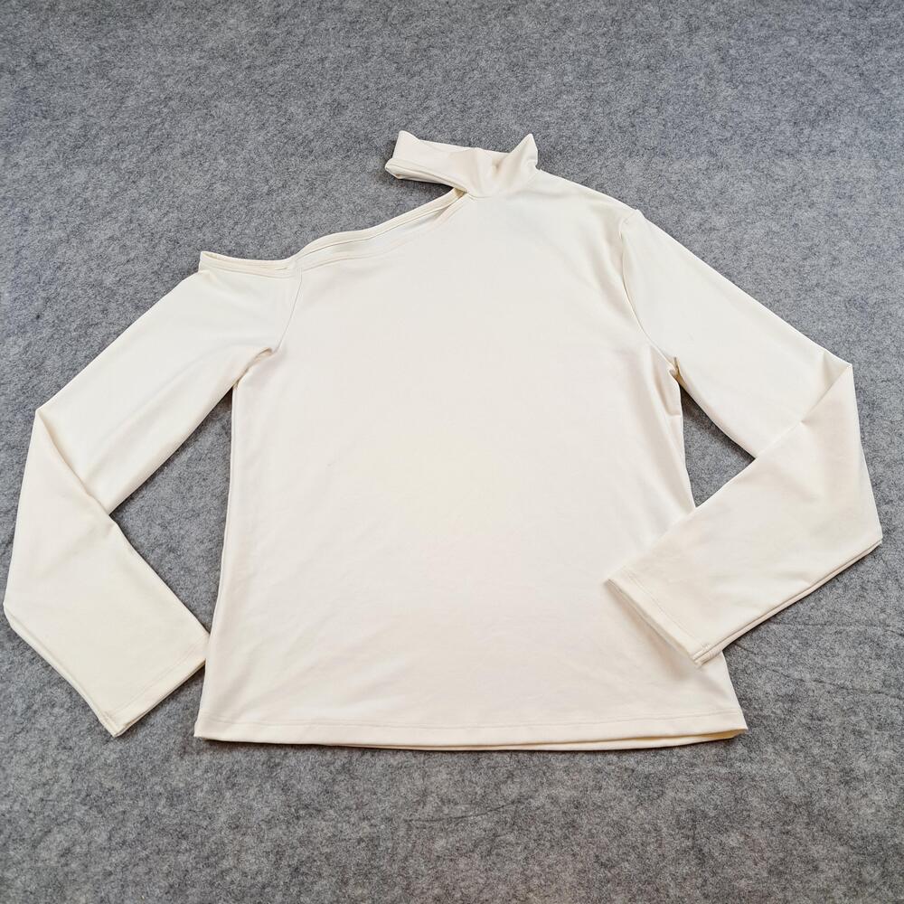 Abercrombie & Fitch Shirt Womens Medium Cream Soft A&F Mock Neck Off Shoulder